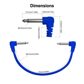MAXCHEER Guitar Patch Cables, 6 Inch, 1/4" TS Right Angled for Guitar Effect Pedal 6 Colour/Set (6, Colored)