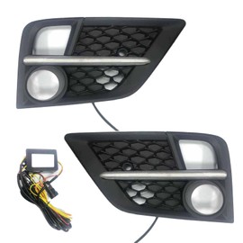YLT AUTO Front Bumper Fog Light Cover Assembly Black Bezel + Two-Tone White/Amber Led DRL A Pair of Turn Signals LH+RH Replacement Kit with Harness For 2018 2019 2020 Honda Odyssey