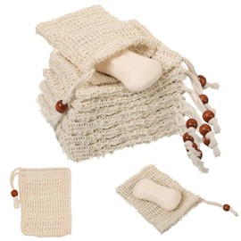 YCHYAN Pack of 10 Soap Bags, Soap Bag for Showering Made of Natural Cotton and Linen Soap Bags for Solid Soap, with Drawstring, Elasticity of the Opening, Adjustable, Natural Soap Mesh Bag