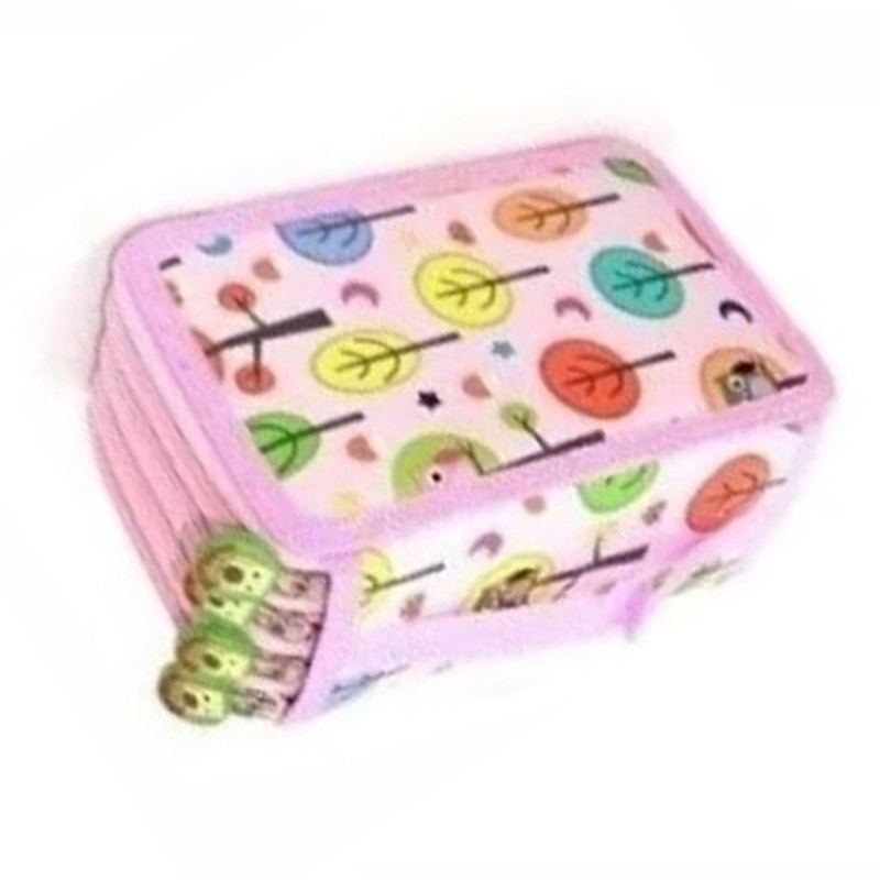 Large Pencil Case Cartoon Pink 4 Tiers 72 Holes Impact