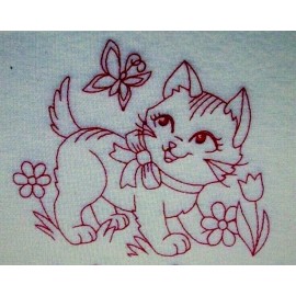 CAT Kitten Kitty Cat EMBROIDERED 7 QUILT BLOCKS Vintage Style Adorable Set1