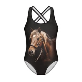 Pointodoor Horse One Piece Swimsuit for Girls Size 7-8 Beach Sport Criss-Cross One Piece Swimwear Lightweight Quick Dry Water Surfing Swim Suit