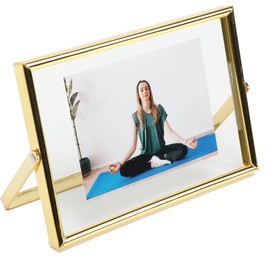 AhaGo Gold Floating Frame (4"×6", Horizontal), For Picture 3x5, 2x3, 1x2, Tabletop Shelf Photo Frame, Home or Office Decor, Classy For Holiday, Birthday or Wedding