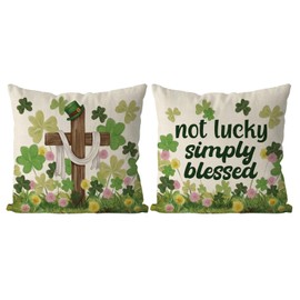 QIONG MENG St Patricks Day Pillow Covers 18x18 Inch Set of 2 Nativity Religious Shamrock Throw Pillowcase Happy St. Patrick's Day Cushion Case for Home Sofa Living Room Decor