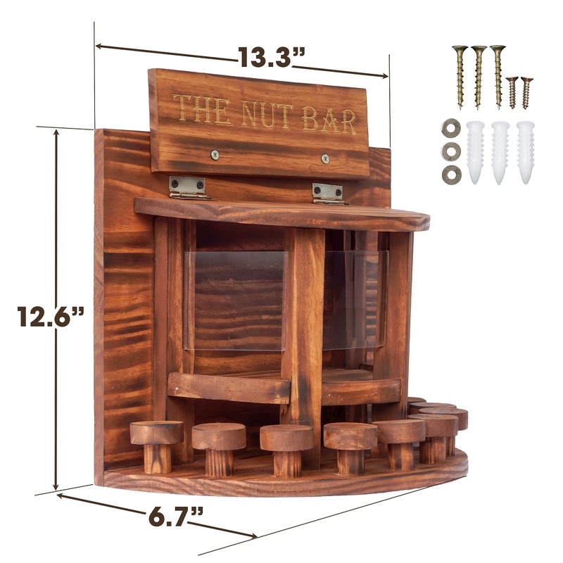 MIXUMON Crescent Squirrel Feeder Table, Wooden Squirrel Picnic Table Feeder,