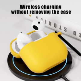 AKABEILA AirPods 4 Case with Carabiner, Soft TPU, Solid Yellow, Protects & Charges AirPods 4