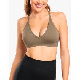 sicoozoe Sports Bras for Women, Padded Strappy Cross Back Workout Bras Seamless Deep V-Neck Fitness Yoga Bras Spaghetti Adjustable Straps Athletic Bras Low to Mid Running Bralette 3 Pack, XL