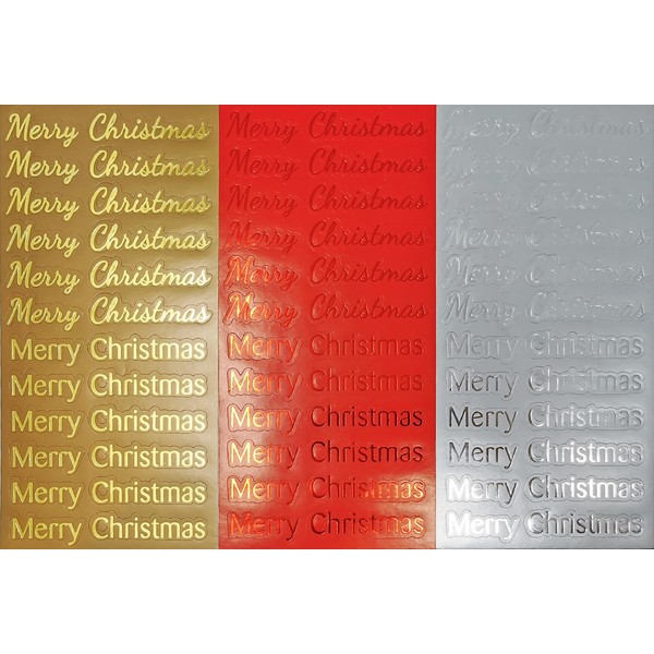 252x 'Merry Christmas' Foil Stickers for Card Making - Red,