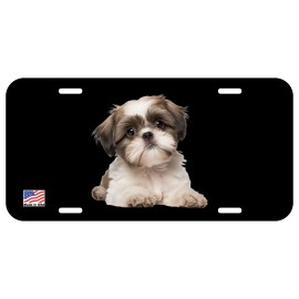 NOSTALGIC TAGS SHIH TZU TRI PUP LYING  DOG CAN PERSONALIZE NOVELTY METAL LICENSE PLATE B - B