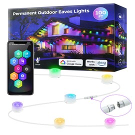 WEBUPAR Permanent Outdoor Lights, 100ft ICRGB Smart LED Light Strip with 70 Scene Modes, DIY Modes, Christmas Lights Eaves Lights Waterproof for Patio, House, Work with Alexa, WiFi APP Voice Control