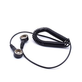 Quadrios ESD Protection Spiral Cable Earth Cable 10 mm Push Button on Both Sides Spiral Cable 1.8 m Professional Anti-Static Accessories (Standard Compliant EN 61340-5-1), Black