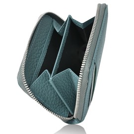 QUARE Coin Purse, Men's Mini Wallet, Coin Case, Genuine Leather, Compact, Small, Anti-Skimming, peacock blue