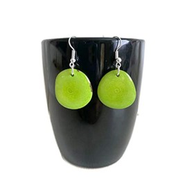 Tagua earrings in lime green, light weight tagua nut dangle earrings TAG272, organic fashion jewelry