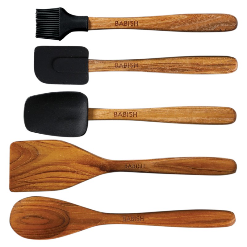 Babish 11 Piece Essential Teak Wood, Silicone, and Stainless Steel