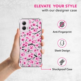 SuzaCase Clear Case for Moto G Power 5G 2024 - Moto G Power 5G 2024 Case with Stylish Cherry Blossoms Watercolored Printed Durable Clear Shockproof Back Case/Cover for Moto G Power 5G 2024