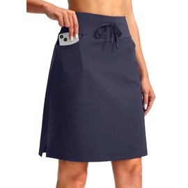 SANTINY Women's 20'' Knee Length Skorts Skirts 6 Pockets High Waisted Drawstring Long Athletic Tennis Golf Skirt Women(Navy_XXL)