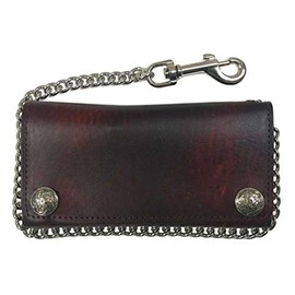 Biker Men's Buffalo Nickel Snap Antique Genuine Leather Chain Wallet, Made in US
