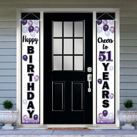 LASKYER Happy 51st Birthday Purple Door Banner - Cheers to 51 Years Old Birthday Front Door Porch Sign Backdrop,51st Birthday Party Decorations.