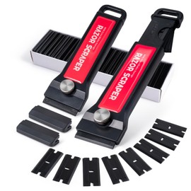 FOSHIO 2PCS Raschietto in plastica con 100 lame di ricambio Raschietto Vetroceramica, Raschietto plastica dura, Rimozione Adesivo in plastica, Rimozione della Colla in Vinile