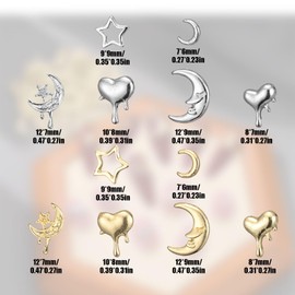 Nail Parts, Star, Moon, 120 Piece Set, 3D Shape, Cute, Moon, Heart, Star, Pentagram, Y2k, Large, Nail Stone, Silver, Gold, Metal, Decorative Parts, Nail Art Parts, Jewelry, Decorative Parts, DIY