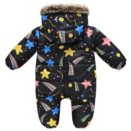 SEAUR Baby Jumpsuit Winter Height 60-110 cm Boy Girl Romper Newborn Baby Snowsuit Thick Warm with Zip, Black stars