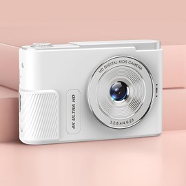 4K Digital Camera, 8MP Vlogging Camera, 64GB Memory Card Support, Portable Compact Camera for Photography, Point and Shoot Digital Cameras for Travel,16X Zoom (White)