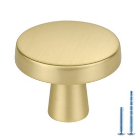 homdiy 50 Pack Gold Cabinet Knobs Round Brushed Brass Kitchen Handles Zinc Alloy Metal Hardware for Dresser Drawer Desk Cupboard