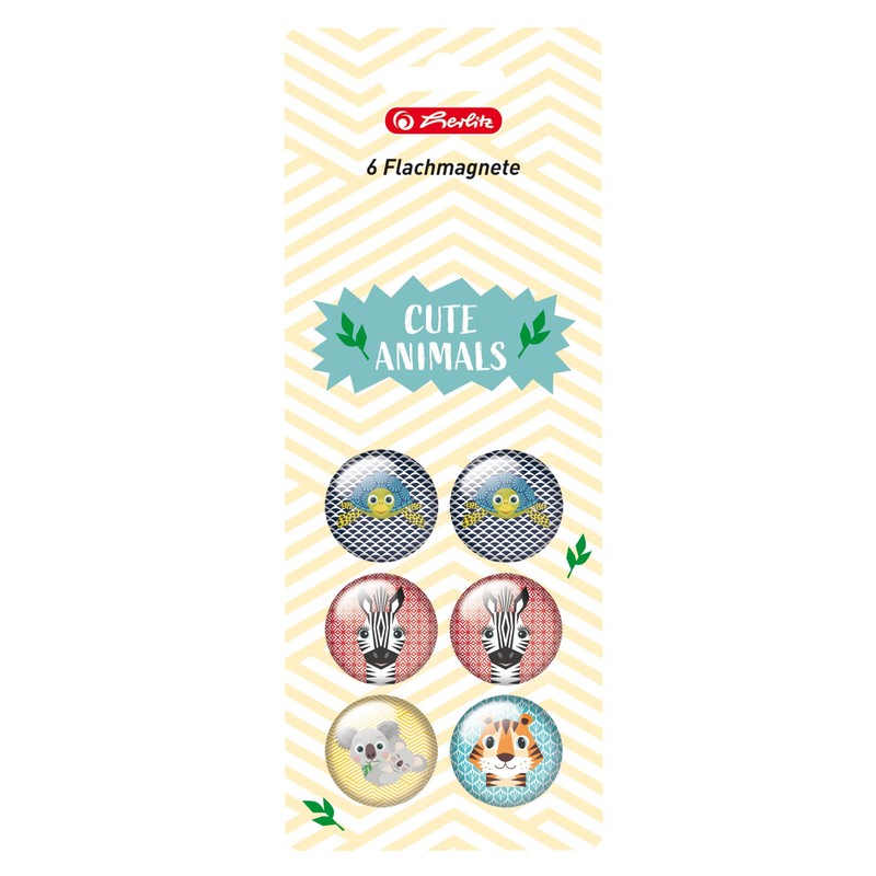 herlitz Cute Animals Round Flat Magnets - Pack of 6