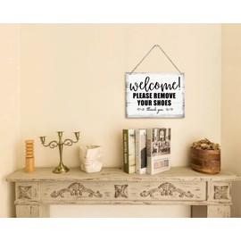 Vintage Sign Welcome, Please Remove Your Shoes, Thank You, Hanging Printed Wall Plaque Wood Signs, Home Décor Gift, Wooden Shoes Off Sign, Rustic Farmhouse Sign, Decor Wood Sign Home Decor 10X7.8inch