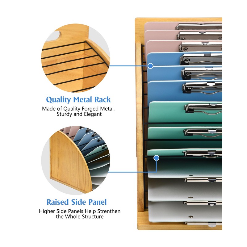 HULISEN Clipboard Holder, Wooden Clipboard Organizer with Raised Side Panel,