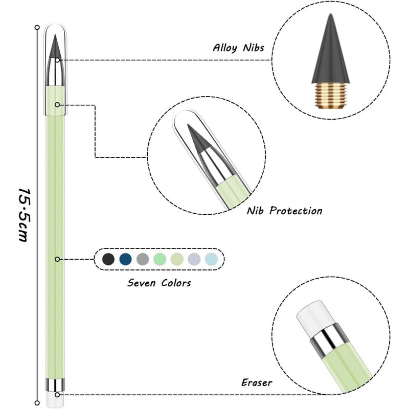 Vicloon Inkless Pencils, 7pcs Everlasting Pencil, Infinity Pencil Replaceable Nib