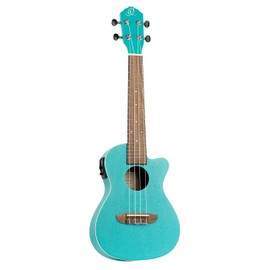 Ortega Guitars, 4-String Earth Series Concert Acoustic/Electric Ukulele, Right, Turquoise, (RULAGOON-CE)