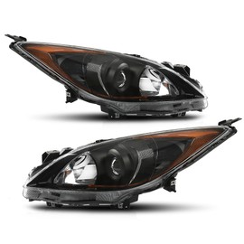 CHEDA Headlights Assembly Front Headlamp Compatible with Mazda 3 2010-2013 BBM4510L0K, BBM4510K0K, MA2518130, MA2519130 Clear Lens Black Housing Clear Reflector Faros Conjunto De Faros