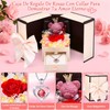 Nasjac Flor Rosa Eterna,Collar y Pendientes,Oso LED,Regalo Ideal para Mujer