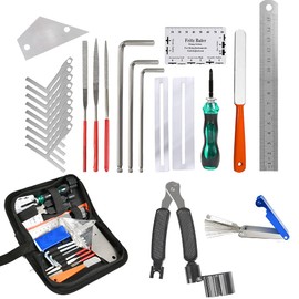 BUYGOO Guitar Repairing Maintenance Cleaning Tool Kit, Guitar Setup Kit Includes String Action Ruler Gauge Measuring Tool Fingerboard Guard Understring Radius Gauges Guitar Fret Rocker Leveling