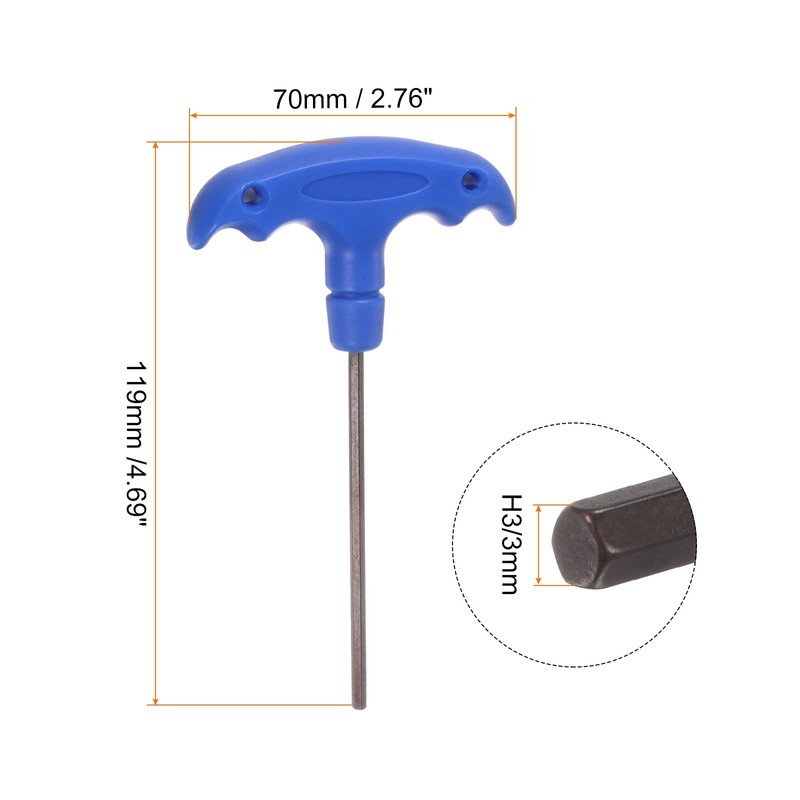 sourcing map H3 T-Handle Hex Key Wrench 3mm S2 Steel