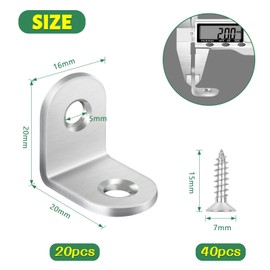 Bolatus 20Pcs Small Brackets 20x20x16mm L Brackets Stainless Steel Angle Brackets with Screws, Corner Bracket for Wood Furniture Desk Drawer