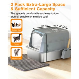 PETUX 2-Pack XL Stainless Steel Litter Box with Lid for Multi-Cats