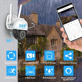 ANTELA 8 MP externe WLAN-Kamera, Nachtsicht in Farbe/IR/Smart 50 m mit Projektor, Bewegungserkennung, 360°PTZ mit 24/7-Aufnahme, IP65, 2,4 GHz