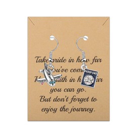 FUSTMW Airplane Gifts Passport Earrings Flight Attendant Jewelry Pilot Gifts Plane Travel Gifts Aviation Gifts for Pilots (Airplane Passport Earring)
