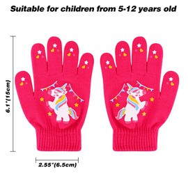 QKURT 6 Pairs Kids Knit Gloves, Winter Magic Gloves Thermal Children Gloves Stretchy Colourful Gloves Full Finger Gloves Birthday Christmas Gloves for 5-12 Years Old Boys Girls