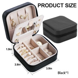 Guyode Jewellery Box, Leather Jewellery Storage, Jewellery Box, 10 x 10 x 5 cm, Portable Jewellery Box, Travel Jewellery Box, for Storing Earrings, Rings, Necklaces and Bracelets (Black)