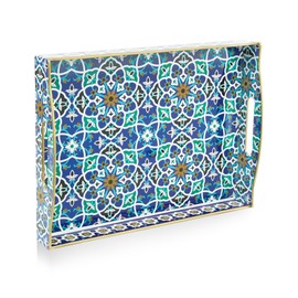 Gifturbo Serving Tray with Two Handles,Decorative Tray for Coffee Table, Plastic Rectangular Durable Serving Trays for Living Room, Bathroom, Outdoors, Blue