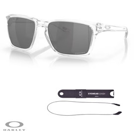 Oakley Sylas OO9448 944829 57MM Polished Clear/Prizm Black Rectangular Sunglasses for Men + BUNDLE Accessory Leash + BUNDLE with Designer iWear Eyewear Kit