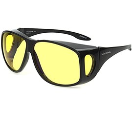 Dioptics Solar Shield-Classic Polarized Aviator Fits Over Sunglasses, Black/Night Driver Lens, MEDIUM - Case included, Yellow, 62 mm(10600717 MCV)