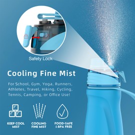 CUPYUOOU Misting Water Bottle, 24oz Insulated Water Bottle, 2-in-1 Mist & Sip Stainless Steel Water Bottles, Sports Water Bottle for Hiking, Running, Gym (Lake Blue)