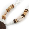 Avalaya Brown/Cream Coconut Shell Round Pendant with White Glass Bead