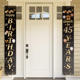 PAKBOOM Happy Birthday Cheers to 45 Years Black Gold Yard Sign Door Banner 45th Birthday Decorations Party Supplies