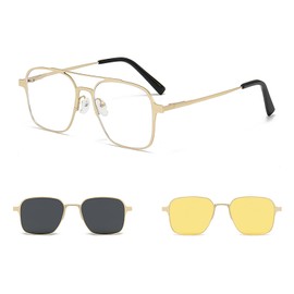AUSQUQI 3in1 Magnetic Clip On Sunglasses Polarized For Women Mens Blue Light Glassess Aviator Stylish Eyewear for Drivers(GOLD)