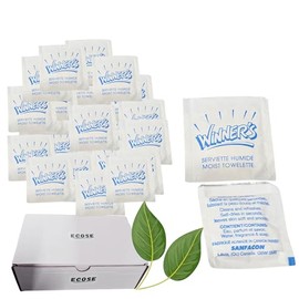 [200 Pack] Disposable Cutlery Set Moist Wet Sachet 200 Wipes, Compostable, ECOSE Bundle Box